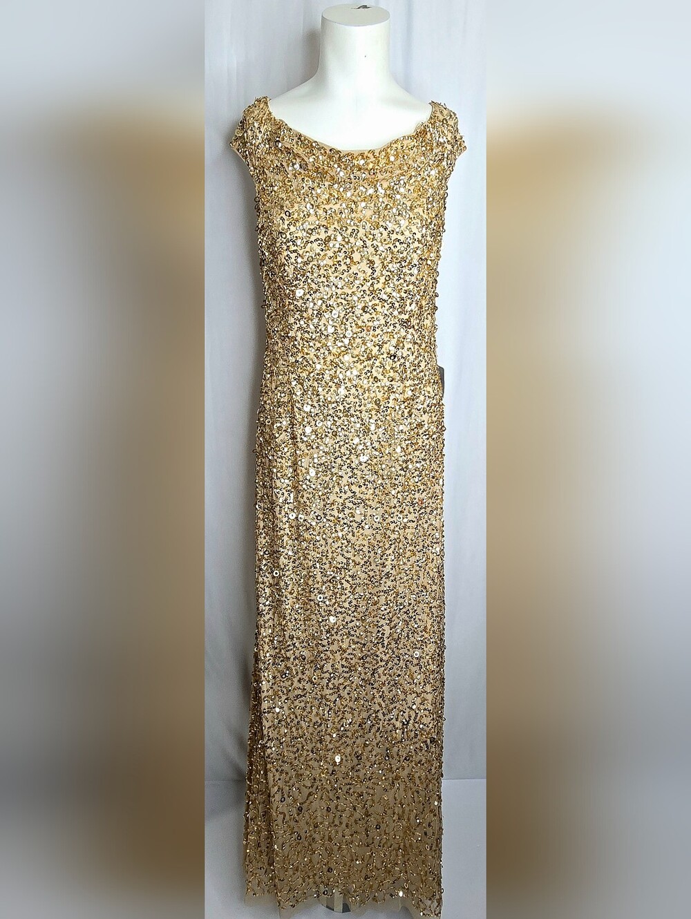 Adrianna‎ Papell Champagne Sequin Formal Wedding Guest Dress 14 Nordstrom NWT